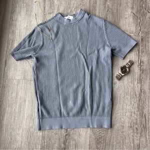 Men’s Mango Cotton Ribbed Structure Blue Sweater Size Small